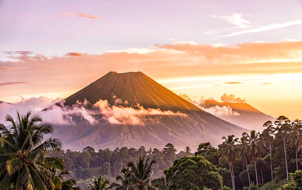 Morning mist over Bandung mountains