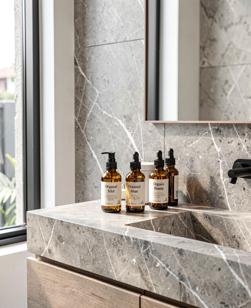 Luxury beauty oils on a vanity